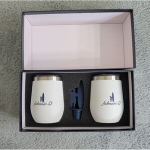Johnnie O White Wine Set With Stopper And 2 Stainless Steel Wine Tumbler NIB